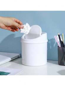 1pc Desktop Trash Can Household Mini Trash Can Creative Living Room Table With Lid Paper Basket - Multicolor - View 11