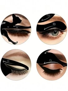 4 piezas Kit de plantilla de maquillaje de ojo de gato, delineador de ojos líquido perfecto, lápiz delineador de ojos a prueba de agua, delineador de gel, pincel delineador. Perfecto para principiantes y maquilladores profesionales. Aplicación de guía fácil para 10 estilos