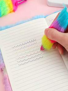 1pc Rainbow Plush Unicorn Toy Writing Pen, Cartoon Decoration, Button Press Stationery For Student Study, Journal Gift Accessory - Multicolor - View 8