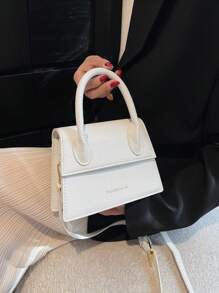 時尚簡約迷你石紋女士肩背包，斜跨包，手提包 - 白色 - 查看 5