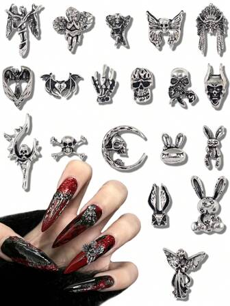 10 套万圣节美甲饰品，立体复古朋克风格蝙蝠骷髅天使尖叫兔子处女 DIY 哥特式万圣节美甲配件美甲用品指甲指甲饰指甲宝石