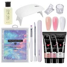 Poly Nail Extension Gel Kit Starter-3 Colors Skin Tone Nude Brown Series Builder Nail Gel All In One Kit With 6W Nail Lamp And Complete Poly Nail Art Tools For Beginner Gifts - 美甲工具組-1 - 查看 1