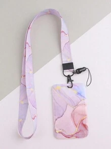 Set de 1/2 unidades Soporte deslizante con identificación efecto marmoleado y cordón, práctico portador de tarjetas para tarjeta de estudiante, tarjeta de transporte, tarjeta de trabajo, escuela y oficina (el patrón es asimétrico) - Multicolor - Ver 16