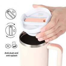 1pc 40 Oz Stainless Steel  Tumbler With Handle Lids Travel Mug Car Water Bottle Insulated - Pink - View 5