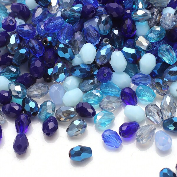 50pcs/Pack 6*8mm Middle Hole Water Drop Crystal Beads, 10 Assorted Color Mixed Glass Loose Beads For DIY Jewelry Making, Clothing Accessories, Crafting Supplies