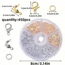 450入組6格盒龍蝦扣，單圈鉗DIY串珠工具套裝，珠寶製作套件