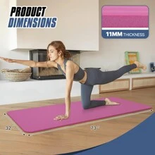 MADOG 73x32" Thick Yoga Mat Floor Pad, High Density Foam Exercise Yoga Mat Anti-Tear With Carrying Strap, Black - Pink - View 2