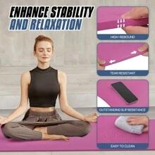 MADOG 73x32" Thick Yoga Mat Floor Pad, High Density Foam Exercise Yoga Mat Anti-Tear With Carrying Strap, Black - Pink - View 3