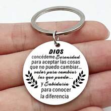 1 Móc khóa khắc cầu nguyện bằng tiếng Tây Ban Nha, Móc khóa bằng thép không gỉ đầy cảm hứng, Trích dẫn động lực trí tuệ thanh thản, Dành cho sinh nhật Giáng sinh, Hình tròn có thiết kế hình chiếc lá - 1 cái - Xem 8