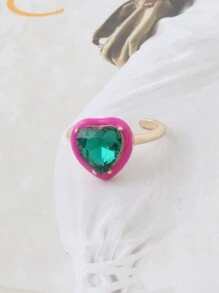 1 Nhẫn trái tim thời trang tương phản dành cho phụ nữ, Nhẫn pha lê thủy tinh, Nhẫn xếp chồng để đeo hàng ngày khi đi nghỉ - hình trái tim - Xem 33