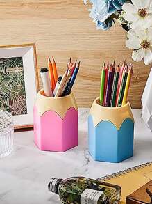 1入組筆架、鉛筆形狀筆架容器、鉛筆收納架、塑膠多功能桌面收納件化妝刷壺花瓶可愛文具適合學校、辦公室、家庭、宿舍（綠色）