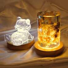 1pc LED Wooden Round DIY Romantic Night Light 3D Crystal Glass Decoration Lighting Display Stand Switched USB Powered Shelf For 3D Crystal Glass Resin Art