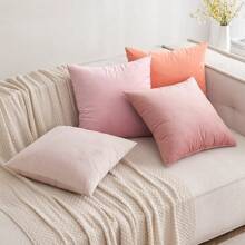 1 vỏ gối trang trí sofa nhung vuông mềm mại, thích hợp cho ghế sofa, giường và xe hơi, màu hồng sen - Màu Hồng baby - Xem 5
