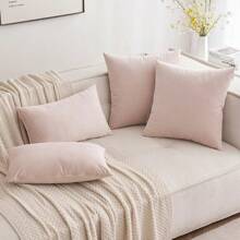 1 vỏ gối trang trí sofa nhung vuông mềm mại, thích hợp cho ghế sofa, giường và xe hơi, màu hồng sen - Màu Hồng baby - Xem 7