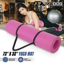 MADOG 73x32" Thick Yoga Mat Floor Pad, High Density Foam Exercise Yoga Mat Anti-Tear With Carrying Strap, Black - Pink - View 1