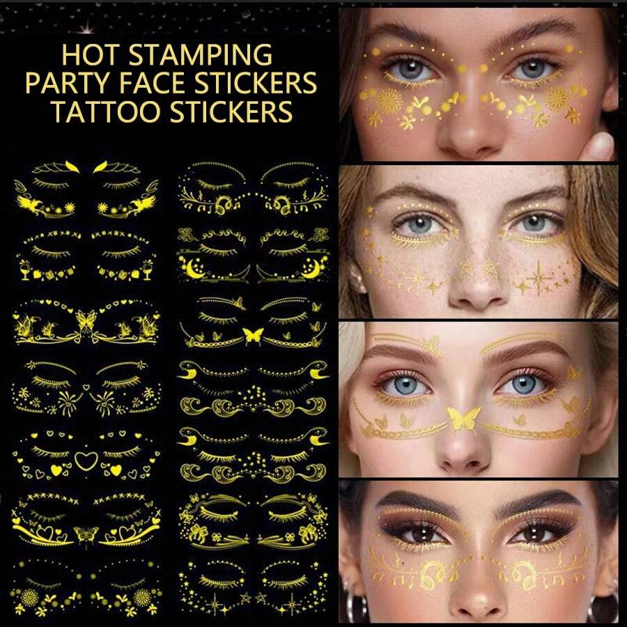 European And American Golden Face Temporary Tattoo, High-End Cosmetic Party Freckles Tattoo Sticker Set - Gold - View 1