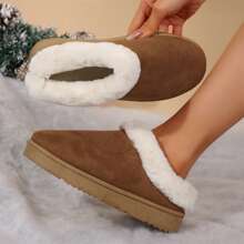 Women's Soft Comfortable Snow Boots Velvet Fur Side Flat Shoes Indoor Outdoor Winter Slippers Cotton Shoes - 卡其色 - 查看 3