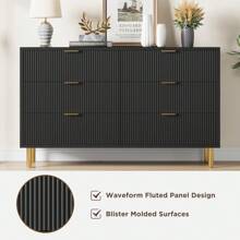 56" Wide Dresser Organizer, Wood Dresser With Metal Legs, Black 6 Drawer Dresser For Bedroom,  Modern Chest Of Drawers, Large Dresser For Closet, Living Room, Hallway - Black - View 2