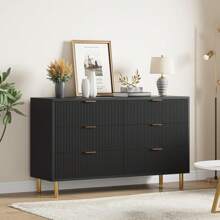 56" Wide Dresser Organizer, Wood Dresser With Metal Legs, Black 6 Drawer Dresser For Bedroom,  Modern Chest Of Drawers, Large Dresser For Closet, Living Room, Hallway - Black - View 1