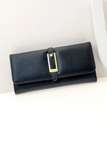 MINGYOU New Women's Multi-Function Large Capacity Wallet, Fashion Classic Buckle Flip Cover Minimalist Multi-Card Slot Phone Wallet, Women's Wallet, Handbag, Long Wallet - Black - View 3