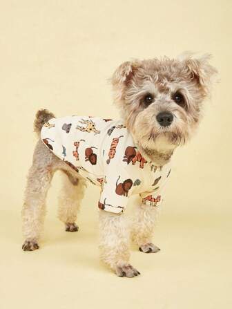 1件老虎圖案寵物貓狗T恤，適用於日常穿著