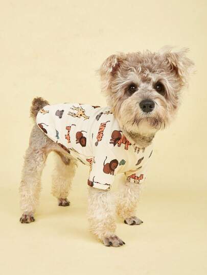 1件老虎圖案寵物貓狗T恤，適用於日常穿著