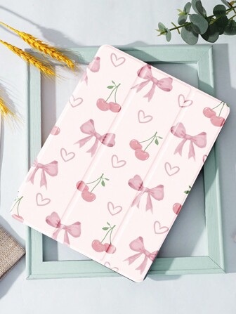 1pc Bow And Cherry Tablet Case & Kindle E-Book Case Compatible With IPad 10th Generation, IPad 11/Air 4th/Air 7th/9.7 Inches, Compatible With Samsung Galaxy Tab A9 Plus, Kindle (11th Generation-2024 Release)(6 Inch), Kindle Paperwhite 12th Gen 2024, Great Holiday Gift, Stylish And Simple Pattern.