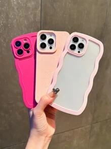 3 件/套 玫瑰红波浪二合一透明波浪麦秸 TPU 防震手机壳保护套，适用于 iPhone 15、16、13、14、13 Pro Max、XR、12 Pro、14 Plus、16 Pro Max，男女通用 - 粉色 - 查看 2