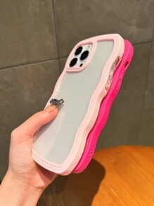 3 件/套 玫瑰红波浪二合一透明波浪麦秸 TPU 防震手机壳保护套，适用于 iPhone 15、16、13、14、13 Pro Max、XR、12 Pro、14 Plus、16 Pro Max，男女通用 - 粉色 - 查看 6