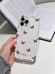 1pc Clear Butterfly & Flower Pattern TPU Camera Full Cover Phone Case, Compatible With Apple IPhone 16 Series, Series