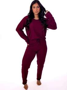 Women Pajama Sets - 酒紅色 - 查看 2