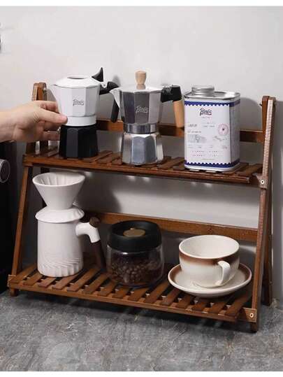 Bambus Kaffee Utensilien Aufbewahrungsregal, Zuhause Lagerungsregal, Bar Werkzeug Kaffeetassen Lagerungsregal, Bürotisch Mehrstöckiges Lagerungsregal, Blumentopf Ausstellungsregal, Multifunktionales Lagerungsregal