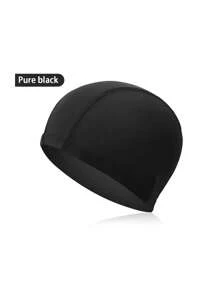 黑色时尚多功能泳帽，高弹性和舒适性，耐氯且无损，透气面料材质，可调节以适应各种头型 - 黑色 - 查看 4