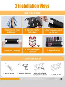 Soporte para secador de pelo y rizador, sin necesidad de perforar, perchero para herramientas de peinado, organizador de secador de baño, material de aluminio espacial, 1 pieza de accesorios de baño - Blanco - Ver 10