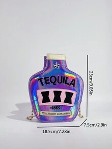 Y2K Street Style Holographic Glitter Wine Bottle Shaped Shoulder Bag, Novelty Bag, Creative Reflective Personalized Embroidered Letter Crossbody Bag For Women - Purple - View 4