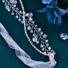 1 pieza Accesorio de moda hecho a mano para vestido de novia versátil, cinturón de cintura cruzada de malla plateado brillante y cristal para mujer