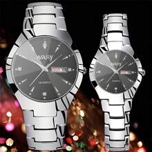 NARY 2pcs/Set Couple's Quartz Watch With Calendar Function, Business & Fashion Design, Ideal Valentine's Day Gift For Men & Women, Suitable For Daily Wear
