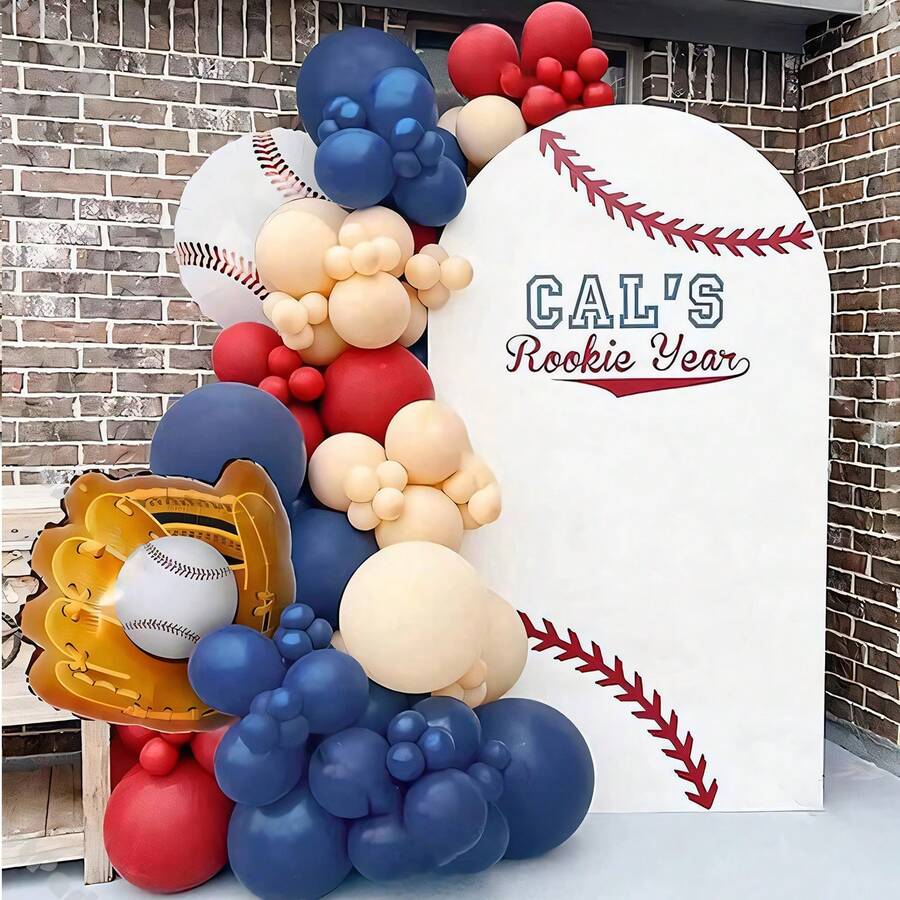 112pcs Matte Navy Blue Red Balloons Garland Arch Kit Baseball Birthday Decoration Shower Decor DIY Rookie Of The Year Party - Multicolor - View 1