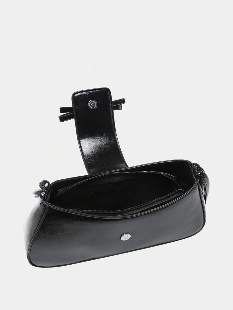 1 件复古简约芭蕾风格蝴蝶结豹纹外露衬里黄色波尔卡圆点安哥拉装饰单肩法棍包，适合约会、郊游、派对、情人节 - 黑色 - 查看 5