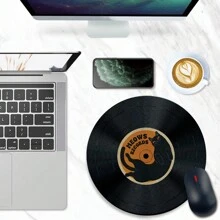 1pc Record Cat Pattern Design Funny Mouse Pad, Round Mouse Mat For Office Desk With Anti-Slip Rubber Base, Small Mini Travel Mouse Pad For Notebook Laptop, Suitable For Girls And Boys, Office, Home, Study, And Gaming