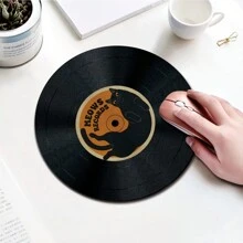 1pc Record Cat Pattern Design Funny Mouse Pad, Round Mouse Mat For Office Desk With Anti-Slip Rubber Base, Small Mini Travel Mouse Pad For Notebook Laptop, Suitable For Girls And Boys, Office, Home, Study, And Gaming