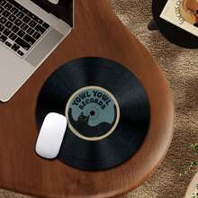 1pc Record Cat Pattern Design Funny Mouse Pad, Round Mouse Mat For Office Desk With Anti-Slip Rubber Base, Small Mini Travel Mouse Pad For Notebook Laptop, Suitable For Girls And Boys, Office, Home, Study, And Gaming