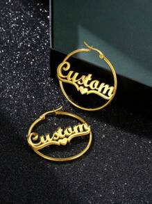 Customized 40mm Earrings With Personalized Name Stainless Steel Letter Heart Earrings For Women, Gold Customized Name Circular Earrings, Wedding Jewelry Valentines