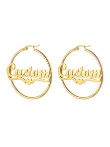 Customized 40mm Earrings With Personalized Name Stainless Steel Letter Heart Earrings For Women, Gold Customized Name Circular Earrings, Wedding Jewelry Valentines