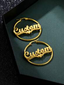 Customized 40mm Earrings With Personalized Name Stainless Steel Letter Heart Earrings For Women, Gold Customized Name Circular Earrings, Wedding Jewelry Valentines