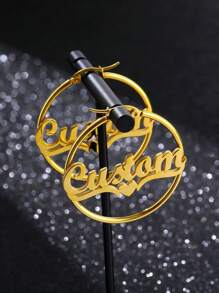 Customized 40mm Earrings With Personalized Name Stainless Steel Letter Heart Earrings For Women, Gold Customized Name Circular Earrings, Wedding Jewelry Valentines