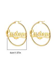 Customized 40mm Earrings With Personalized Name Stainless Steel Letter Heart Earrings For Women, Gold Customized Name Circular Earrings, Wedding Jewelry Valentines