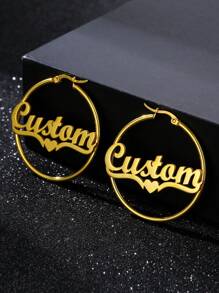 Customized 40mm Earrings With Personalized Name Stainless Steel Letter Heart Earrings For Women, Gold Customized Name Circular Earrings, Wedding Jewelry Valentines