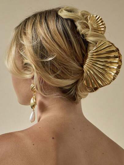 1 件亮面贝壳金属爪夹，2024 夏季海洋系列发夹，INS 海滩风格贝壳和钛钢头饰礼物，贝壳形发夹，适合半扎发型，时尚发夹发饰，适合后脑勺发夹发夹发夹发夹发夹秋冬发饰，适合女士度假装扮