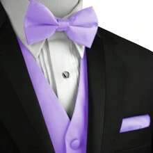 Sizes XS To 6XL Men's 3-Piece Tuxedo Vest Set – Satin Waistcoat With Bow Tie And Pocket Square For Wedding, Prom, Formal Events - Hoa oải hương - Xem 4